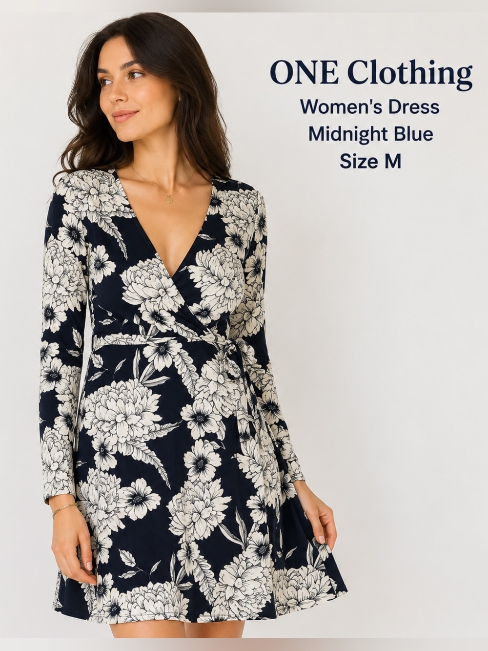 ONE Clothing Women's cottagecore barbie feminine wrap Dress Midnight Blue Size M